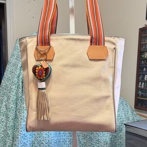 Consuela Pearl Colored Tote with Multicolored Straps